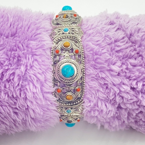 Graziano bracelet boho best western simulated turquoise tiger eye silver tone - Picture 11 of 14